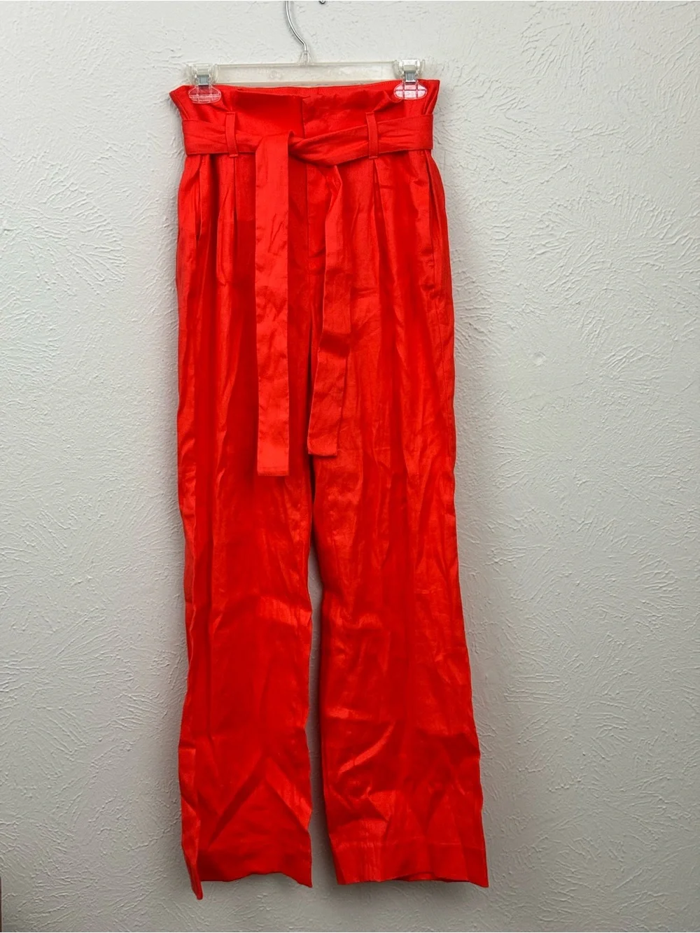 NWOT Banana Republic Coral Orange Linen Blend Paperbag Wide Leg Pants Size 2